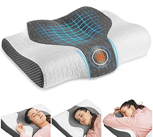 Elviros Orthopädisches Kissen, Memory Foam Kissen Zervikale Kopfkissen Einstellbar Ergonomisches Nackenhörnchen für Nacken-und Schulterschmerzen Nackenstützkissen, Einstellbar, 61 x 8,5/12,5 x 43cm