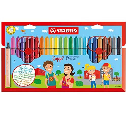 Filzstift mit Kappenring - STABILO Cappi - 24er Pack - mit 24 verschiedenen Farben