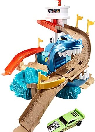 Hot Wheels BGK04 - City Color Shifters Hai-Attacke Spielset, Spielzeug Autorennbahn ab ab 4 Jahren