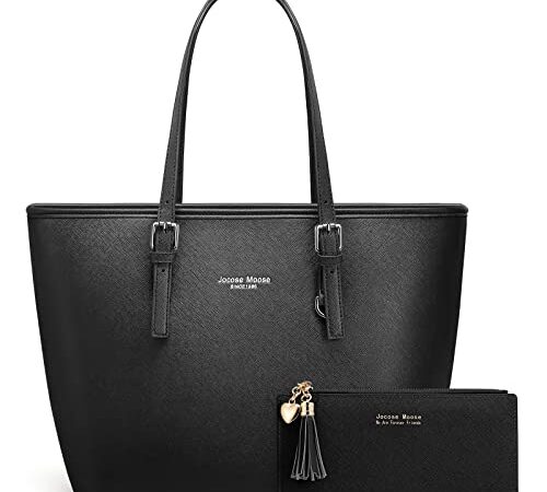 Jocose Moose Damen Handtasche Shopper Schwarz Groß Elegant Damen Tasche für Büro Schule Einkauf, Geschenk mit einer Damen Geldbörse