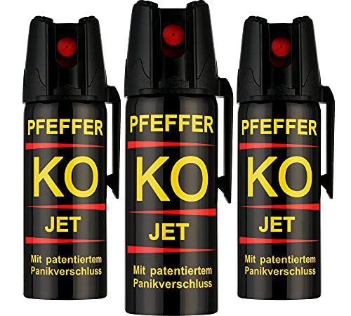 KO Pfefferspray Jet | Fog Verteidigungsspray | Abwehrspray Hundeabwehr | zur Selbstverteidigung | Sparset | Made in Germany (Jet 50 ML 3 STK)