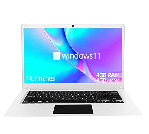 Laptop 14,1 Zoll Windows11 Ultra Thin Full HD (1920*1080) IPS Display 4 GB RAM 64 GB eMMC Notebook Mehrere Erweiterungsports 2.4G WiFi, BT 4.0, USB 3.0 für Home School Business Grauer Laptop, White