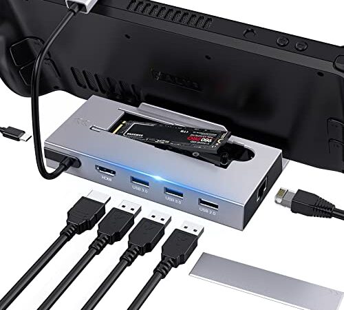 M.2 Steam Deck Dock, 7-in-1-Dockingstation fur Steam Deck MIT 2 TB M.2-Kartensteckplatz HDMI 2.0 4K@60Hz, Gigabit Ethernet, 2 USB 3.0-Ports, USB 2.0-Port UND USB-C PD-Port, Zubehör fur Stream Deck