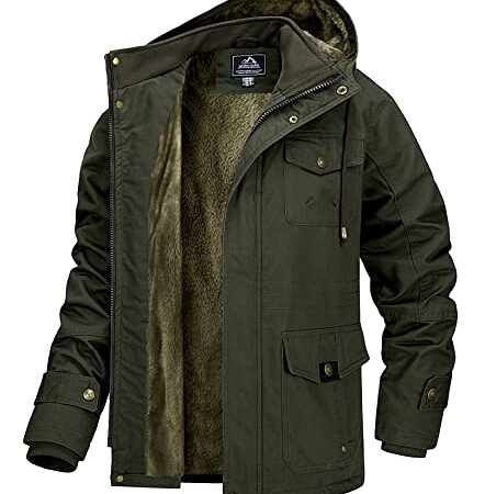 MAGCOMSEN Herren Winterjacke Baumwolle Parka US Militär Jacke Männer Outdoor Arbeitsjacke Warm Windjacke Atmungsaktiv Jagdjacke mit Stehkragen Armeegrün XL