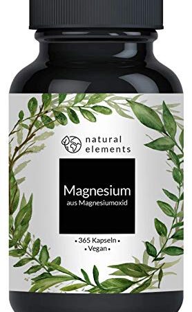 Magnesium - 365 Kapseln - 667mg, davon 400mg elementares Magnesium pro Kapsel - Laborgeprüft, hochdosiert, vegan