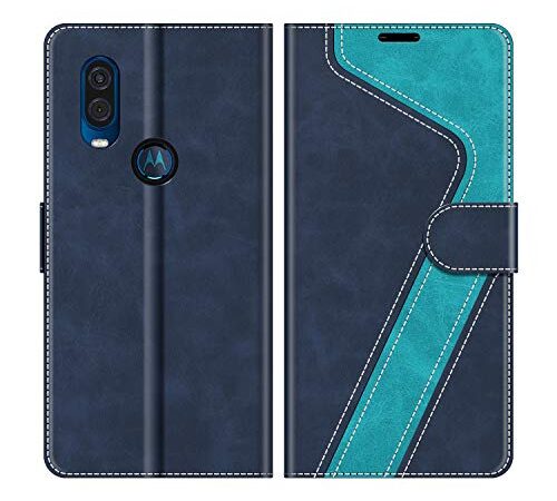 MOBESV Handyhülle für Motorola One Vision Hülle Leder, Motorola One Vision Klapphülle Handytasche Case für Motorola One Vision Handy Hüllen, Modisch Blau