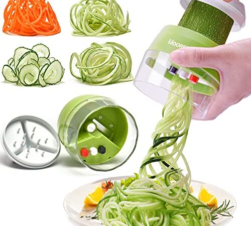 MOOREDLIFE Spiralschneider 4 in 1 Gemüseschneider, Hand Spiralschneider Gemüse, Gemüsehobel für Gemüsespaghetti, Zucchini, Karotte, Gurke , Kürbis, Kartoffel