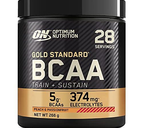 Optimum Nutrition Gold Standard BCAA Pulver, Aminosäuren Komplex Hochdosiert mit Vitamin C, Zink und Magnesium, Elektrolyte Getränk, Peach & Passionfruit, 28 Portionen, 266g, Verpackung kann Variieren