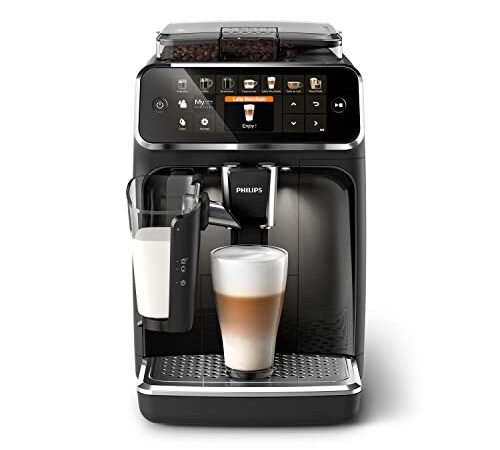 Philips Series 5400 Kaffeevollautomat – LatteGo Milchsystem, 12 Kaffeespezialitäten, Intuitives Display, 4 Benutzerprofile, 1.5 Watt, 1.8 Liter, 11.89 x 18.7 x 19.57 cm, Schwarz (EP5441/50)