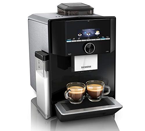 Siemens Kaffeevollautomat EQ.9 s300 TI923509DE, 10 individuelle Nutzerprofile, Milchbehälter, Premiummahlwerk, Heißwasserfunktion, Antikalk, automatische Dampfreinigung, extra leise, 1500 W, schwarz