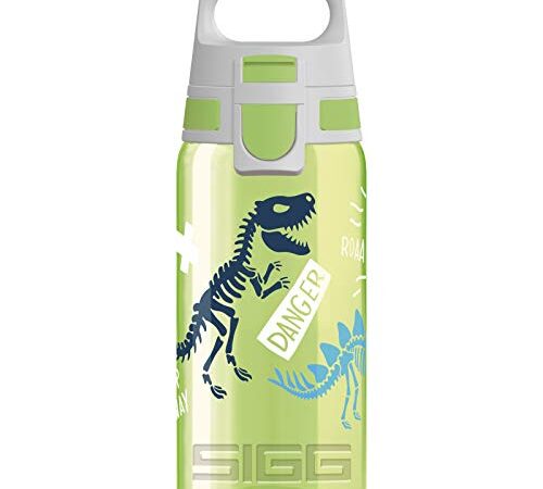 SIGG VIVA ONE Jurassica Kinder Trinkflasche (0.5 L), schadstofffreie Kinderflasche mit auslaufsicherem Deckel, einhändig bedienbare Wasserflasche