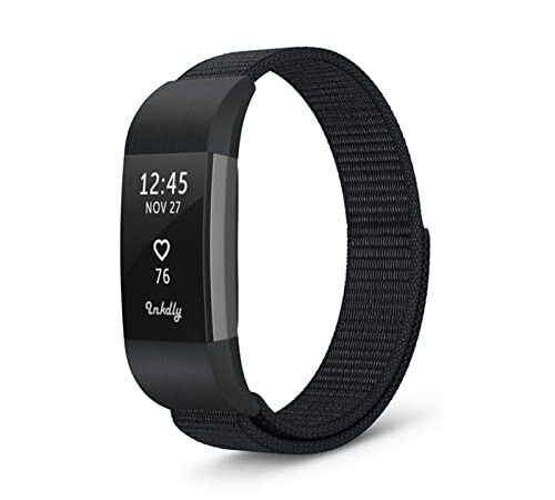 SimpleThings Kompatibel für Fitbit Charge 2 Armband, Atmungsaktives Verstellbares Nylon Sport Loop für Herren Damen (Schwarz)