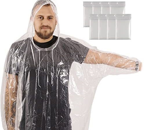 skapandi 8x Einweg Regenjacke mit Kapuze | Regencape | Regenponcho | Regenbekleidung | transparent & wasserdicht für Erwachsene und Kinder