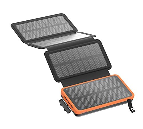 Solar Ladegerät Power Bank 26800mAh - BRENCIL Solar Powerbank 3A Schnelles Aufladen 3 Ausgängen mit 4 Faltbaren Solar-Panels Tragbares Ladegerät für Handys, Tablets und Camping