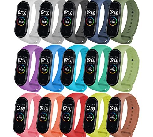 superpow 15-Stück Kompatibel mit Xiaomi Mi Band 4 Armband/Mi Band 3 Armband, Weiches Silikon Ersatz Uhrenarmbänder für Xiaomi Mi Band 4/3 Wasserdicht Ersatzband