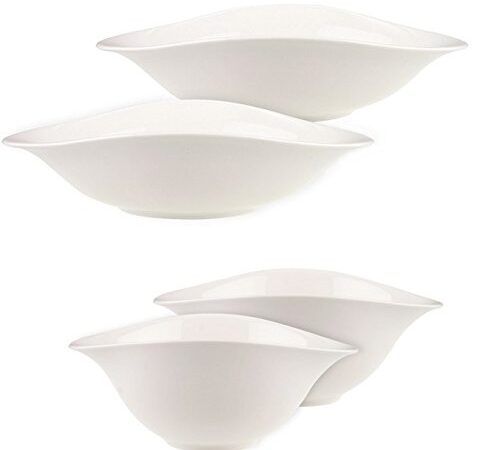 Villeroy & Boch 16-3293-8472 Dune 2 Pastaschalen/Geschirr, Porzellan, weiß, 28,8 x 28,8 x 9,8 cm, 2-Einheiten + 16-3293-8411 Dune 2 Salatschalen/Geschirr, Porzellan, 18,8 x 18,8 x 15,5 cm, 2-Einheiten