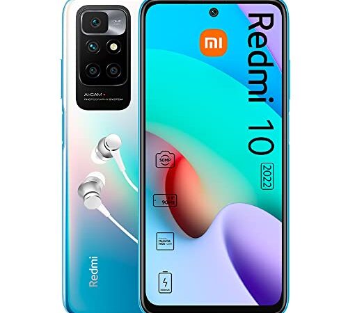 Xiaomi Redmi 10 2022 Smartphone ohne Vertrag + Kopfhörer (6,5" FHD+ 90Hz DotDisplay, 128GB Speicher, 4GB RAM, MediaTek HelioG88, 50MP AI Quad-Kamera, Dual SIM, 2 Jahre Garantie) Blau [Amazon Exklusiv]