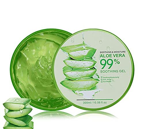 Aloe Vera Gel 300ml Natürliche beruhigende und pflegende Feuchtigkeitscreme Bio Creme 99% Pur, Ideal für Sonnenbrand Reparieren, trockene strapazierte Empfindliche Haut - für Gesicht, Haare und Körper