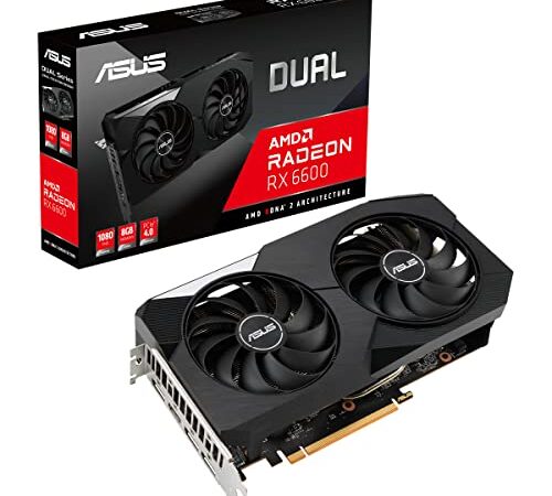 ASUS Dual AMD Radeon RX6600 8G Gaming Grafikkarte (8GB DDR6 Speicher, PCIe 4.0, 1x HDMI 2.1, 3x DIsplayPort 1.4a. DUAL-RX6600-8G)