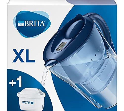 BRITA Wasserfilter Marella XL blau inkl. 1 MAXTRA+ Filterkartusche – Extra großer BRITA Filter zur Reduzierung von Kalk, Chlor & geschmacksstörenden Stoffen im Wasser, 25.7 x 15 x 25.5 cm