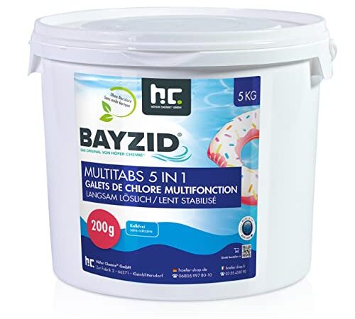 Chlor Multitabs 5 in 1 - 200g Tabs Multi Chlortabletten - 1 x 5kg mit 5 Phasen Pflegewirkung für sauberes und hygienisches Poolwasser