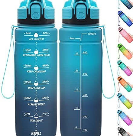 Coolfel Sport Trinkflasche 1l, 700ml, 500ml Trinkflasche Kinder Auslaufsicher, Motivierende Wasserflasche mit Zeitmarkierung Bpa Frei Tritan Trinkflasche für Mädchen, Junge, Schule, fahrrad, Gym