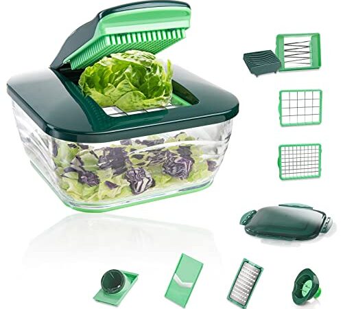 Genius Nicer Dicer Chef (15 Teile) | Obstschneider, Gemüseschneider, Zwiebelschneider, Zerkleinerer, Gemüsehobel, Mandoline, Grün