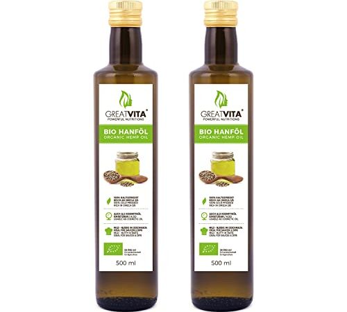 GreatVita Bio Hanföl, 100% rein & kaltgepresst, 2x (500 ml) Hanfsamenöl