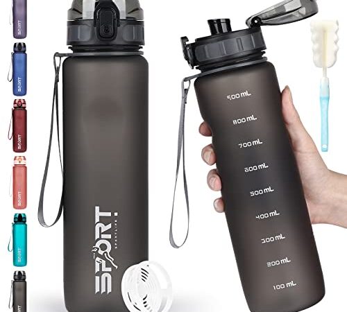 HASAGEI Trinkflasche 1L Sport Wasserflasche Auslaufsicher Fahrrad Wasserflasche Trinkflasche BPA Frei Sportflasche mit Kapazitätsskala Farbverlauf für Die Fahrrad, Outdoor, Schule, Gym, Camping