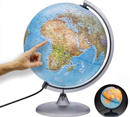 Interkart Orbit Globes & Maps - Leuchtglobus - 30cm Globus mit stabilem Standfuß, Kartenbild 2020 physikalisch / politisch mit LED Leuchte, Aktuelles deutsches Kartenbild