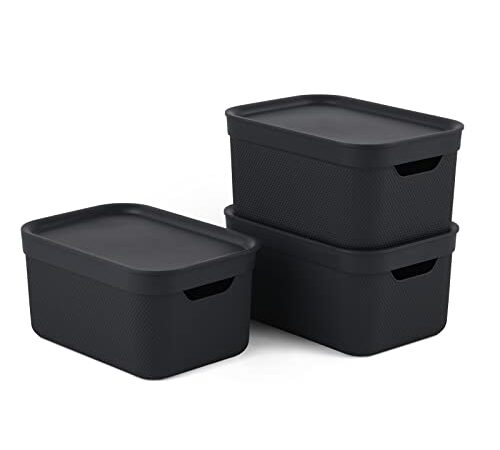 Jive Dekobox 3er-Set Aufbewahrungsbox 5l mit Deckel, Kunststoff (PP recycelt), dunkelgrau, 3x5l (27.8 x 19.5 x 22.4 cm)