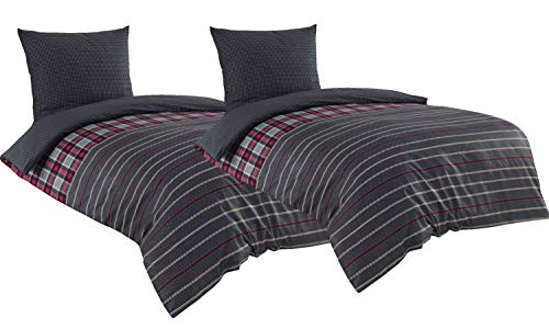 Leonado Vicenti - Bettwäsche 4teilig grau Baumwolle 135x200 oder 155x220 gestreift modern Schlafzimmer Garnitur Set Bezug Decke, Farbe:Grau, Größe:135 x 200 cm
