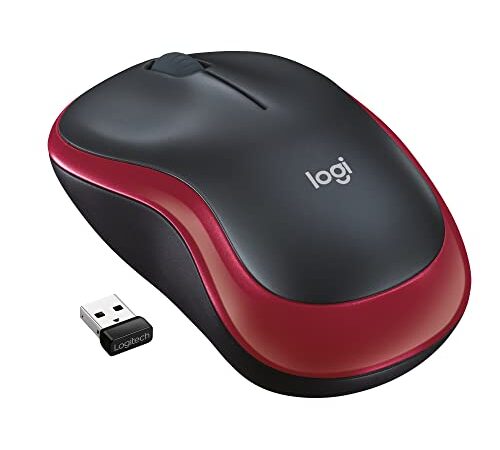 Logitech M185 Kabellose Maus, 2,4 GHz mit USB-Nano-Empfänger, 12 Monate Batterielaufzeit, 1000 DPI Optical Tracking, Für Links- und Rechtshänder, Kompatibel mit PC, Mac, Laptop - Rot