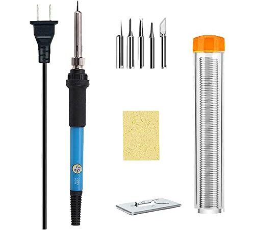 Lötkolben Set,Upgraded 60W Lötkolben Set mit Temperatur Einstellbar und Ein/Aus Schalter,Soldering Iron Kit 220V mit 5 Lötspitzen, Entlötpumpe,Y-Typ-Lötkolbenständer for Schweißen DIY reparatur