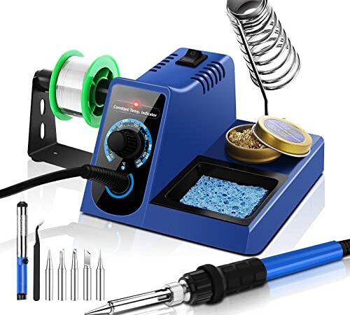 Lötstation Lötset 60W Lötkolben 200°C ~ 400°C einstellbare Temperatur mit Entlötpumpe Lötkolbenständer 5 Lötspitzen Feinlötkolben Soldering Set für Schule Labor Hobbylöten