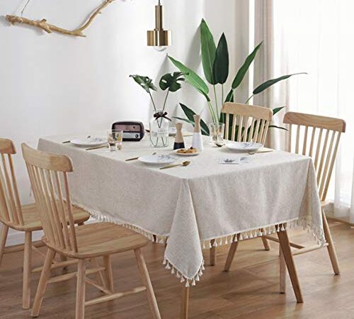 meioro Volltonfarbe Quaste Tischdecke Rechteckige Tischdecke Baumwolle Leinen Tischdecke Geeignet für Home Küche Dekoration, Verschiedene Größen