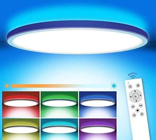 MILFECH 24W LED Deckenleuchte Dimmbar mit Fernbedienung, Deckenlampe RGB Farbwechsel 3200LM IP54 Rund für Schlafzimmer Kinderzimmer Küche Wohnzimmer, 3000K-6000K, Rgb+kaltweiß+warmweiß