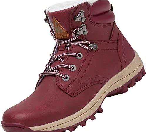 Mishansha Winterschuhe Damen rutschfest Warme Gefütterte Winterstiefel Bequeme Winter Schneestiefel Frauen Schnürstiefel Drinnen Draußen, Wander Rot 39