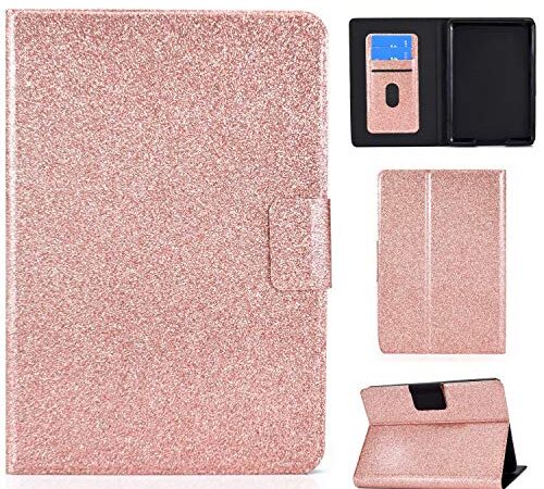 Nadoli PU Leder Glitzer Hülle für Kindle Paperwhite 6 Zoll 1234 10th/7th/6th/5th,Full Body Brieftasche Slim Schutzhülle Magnetisch Flip Ständer Schale Smart Auto Schlaf/Wachen,Roségold