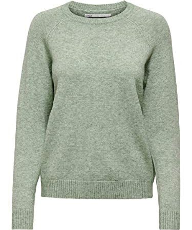 ONLY Damen Melierter Strickpullover | Langarm Oberteil Rundhals Basic | Knit Sweater Regular Fit ONLLESLY, Farben:Hellgrün, Größe:M