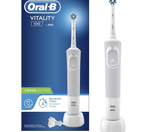 Oral-B Vitality 100 Elektrische Zahnbürste/Electric Toothbrush, 1 Putzprogamm, Timer, 1 CrossAction Aufsteckbürste, Geschenk Mann/Frau, weiß