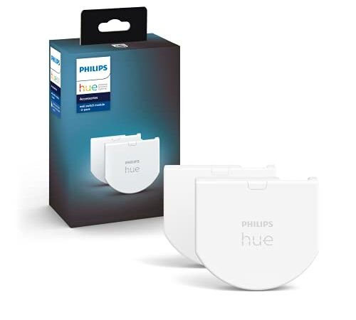 Philips Hue Wandschalter Modul, Doppelpack, ermöglicht ständige Erreichbarkeit von Hue Lampen, Installation hinter vorhandende Wandschalter, 2-er Pack, Weiß