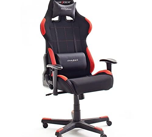 Robas Lund OH/FD01/NR DX Racer 1 Gaming-/ Büro-/ Schreibtischstuhl, mit Wippfunktion Gaming Stuhl Höhenverstellbarer Drehstuhl PC Stuhl Ergonomischer Chefsessel, schwarz-rot