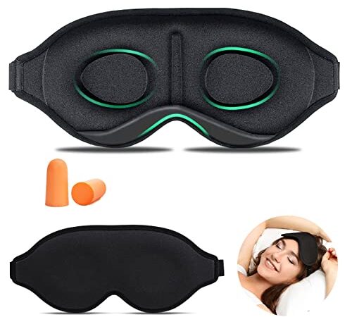 Schlafmaske,3D Schlafmaske für Herren, Frauen,Weiche und Atmungsaktive Augenmaske Schlafmasken, Total licht blockierendes Augenmaske mit Ohrhörern für Reisen, Nickerchen, Yoga