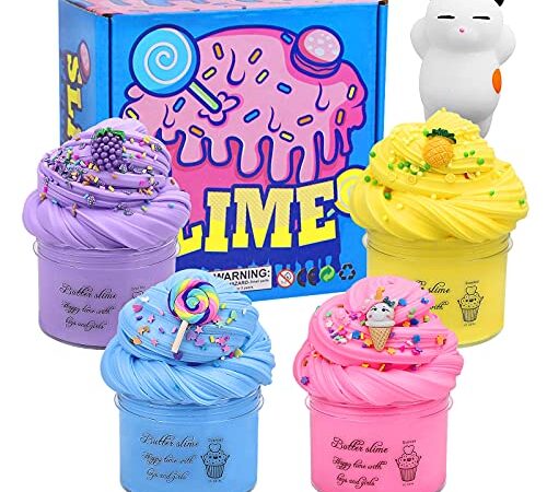 Schleim Slime Fluffy Butter DIY Schleim Kinder Kit, 4pcs Cloud Slime Duftend Putty Spielzeug Geschenke, Super Weich Und Nicht Klebrig, Stressabbau Spielzeug Kids Mädchen Jungen Erwachsene 100mL