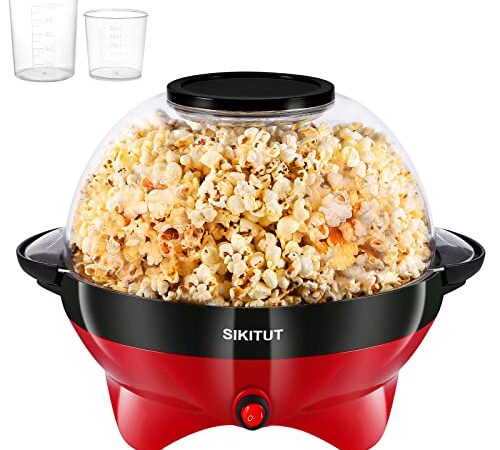 SIKITUT Popcornmaschine, Popcorn Maker für Zuhause, Popcorn Popper Maschine mit Antihaftbeschichtung und Abnehmbares Heizfläche, 5L, mit Cool-Touch-Griffe, Zwei Messbecher