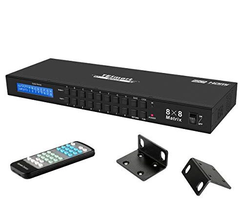 TESmart 8x8 HDMI Matrix Switch 4K@30Hz UHD | 8 in 8 Out HDMI Matrix Switcher HDCP 1.4 Unterstützt IR-Fernbedienung, RS-232&LAN-Steuerung, Ausschaltspeicherfunktion mit 2 Rack Mount Ears-Mattschwarz