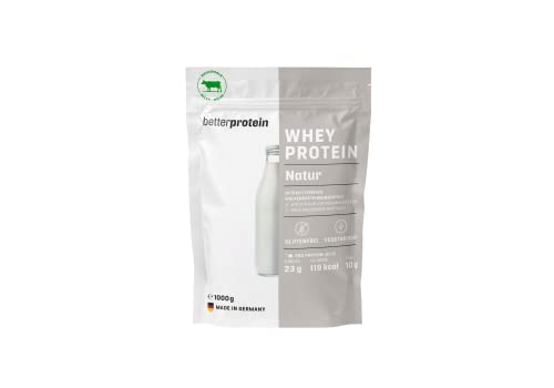 Whey Protein - Neutral 1 kg - Produziert in Deutschland aus regionaler Milch - BetterProtein® - Eiweißpulver zum Muskelaufbau und Abnehmen - Beutel